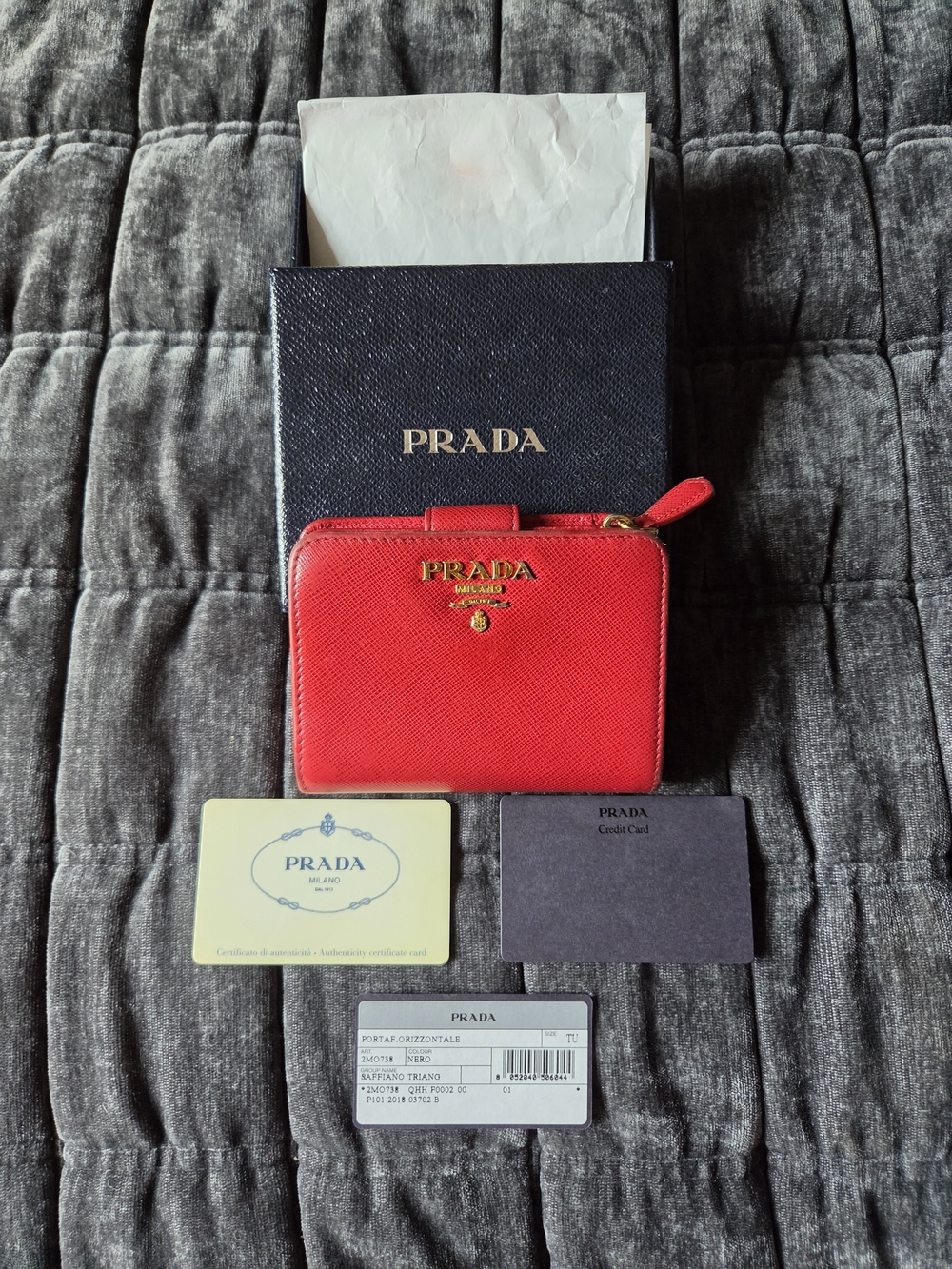 Prada Red Saffiano Leather Zip Wallet